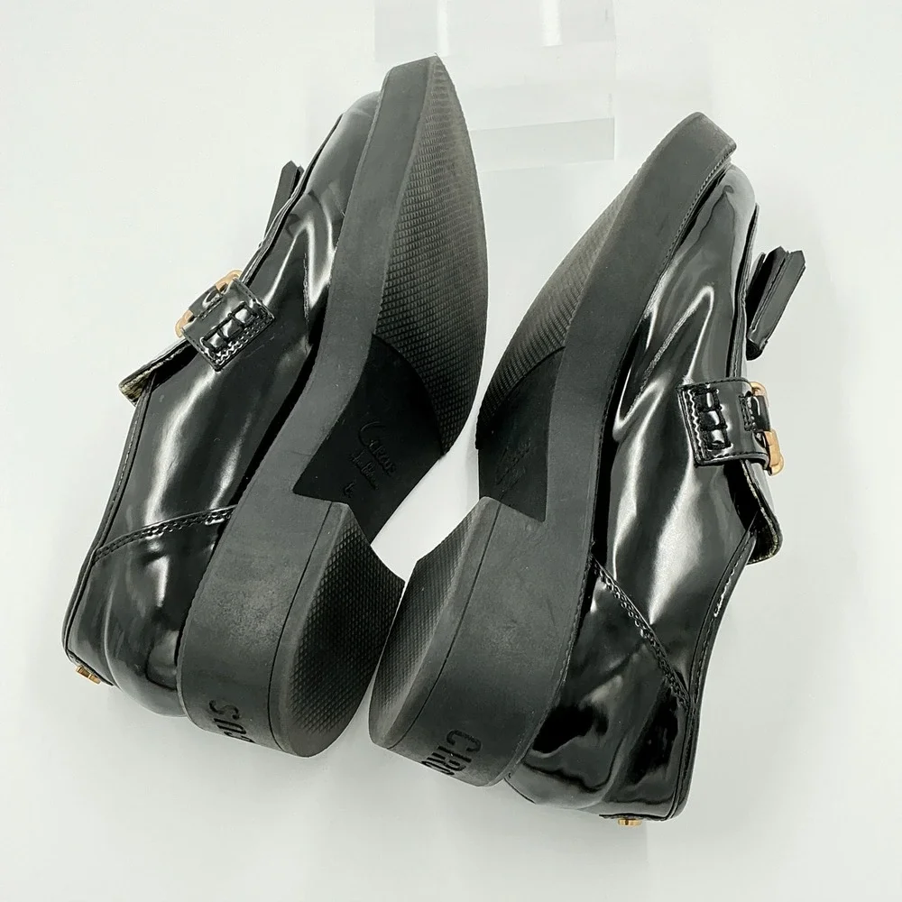 Circus by Sam Edelman Size 8.5 Black Patent Platform Loafers Tassel Gold Nichola